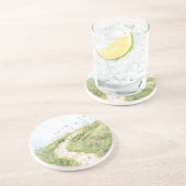 Blue Skies Grass Path Pink Flowers Zandsteen Onderzetter (Zijkant)