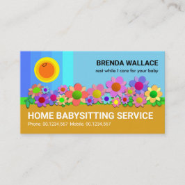 Blue Skies Happy Sun Colorful Flowers Babyzittend Visitekaartje