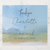 Blue Skies Painted Landscape Modern Dank u Sparkling Wijnetiket (Enkel label)