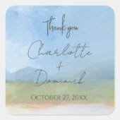 Blue Skies Painted Landscape Modern Dank u Vierkante Sticker (Voorkant)