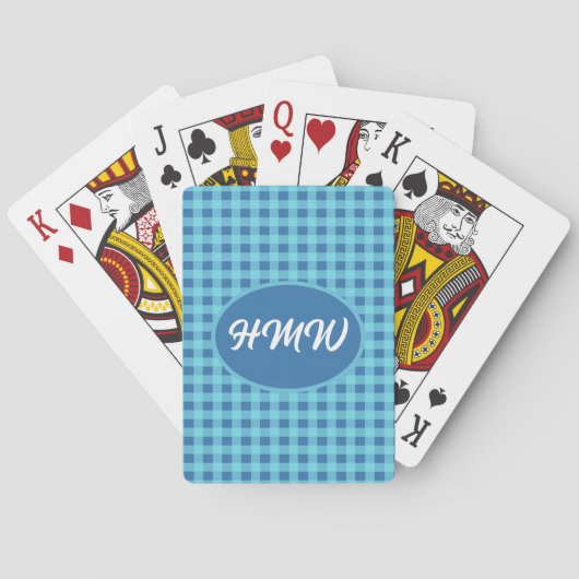 Blue Skies Plaid: Aangepaste Monogram Pokerkaarten (Achterkant)