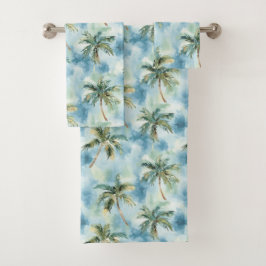 Blue Skies Tropical Island Palm Trees   Bad Handdoek