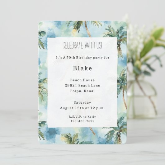 Blue Skies Tropical Island Palm Trees Birthday Kaart (Staand voorkant)