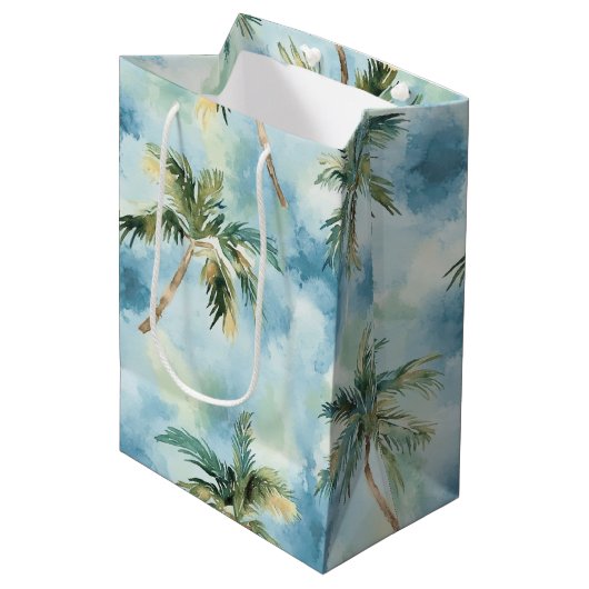 Blue Skies Tropical Island Palm Trees Birthday Medium Cadeauzakje (Voorkant Gekanteld)