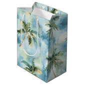 Blue Skies Tropical Island Palm Trees Birthday Medium Cadeauzakje (Achterkant Gekanteld)
