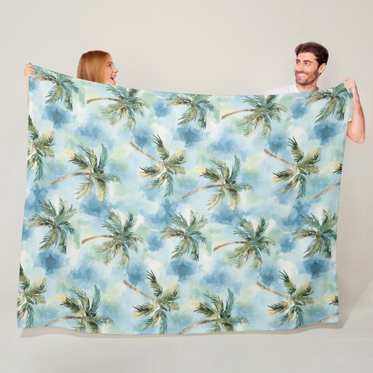 Blue Skies Tropical Island Palm Trees   Fleece Deken (In situ)