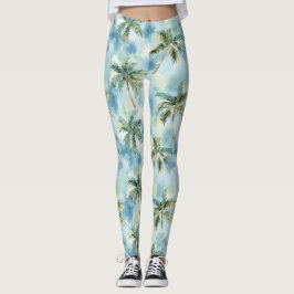 Blue Skies Tropical Island Palm Trees   Leggings