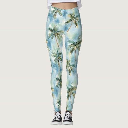 Blue Skies Tropical Island Palm Trees Leggings (Voorkant)