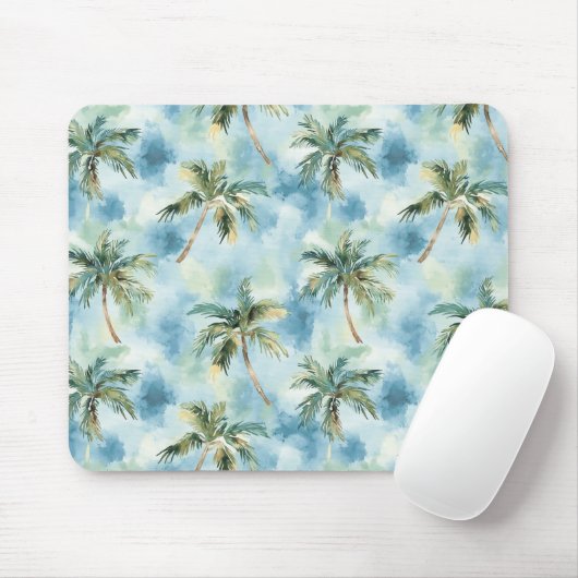Blue Skies Tropical Island Palm Trees   Muismat (Met muis)