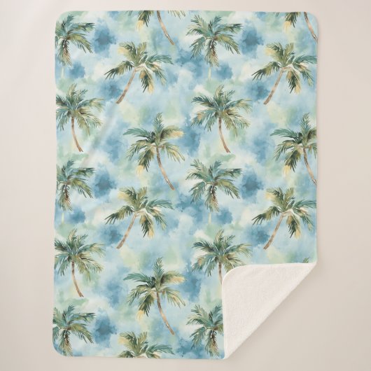 Blue Skies Tropical Island Palm Trees Sherpa Deken (Voorkant)