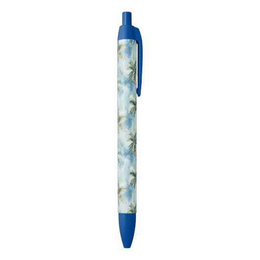 Blue Skies Tropical Island Palm Trees Zwarte Inkt Pen (Achterkant (Verticaal))