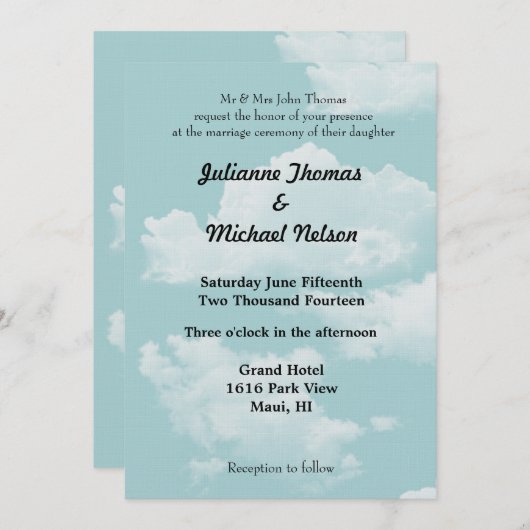 Blue Skies Wedding Kaart (Voorkant / Achterkant)