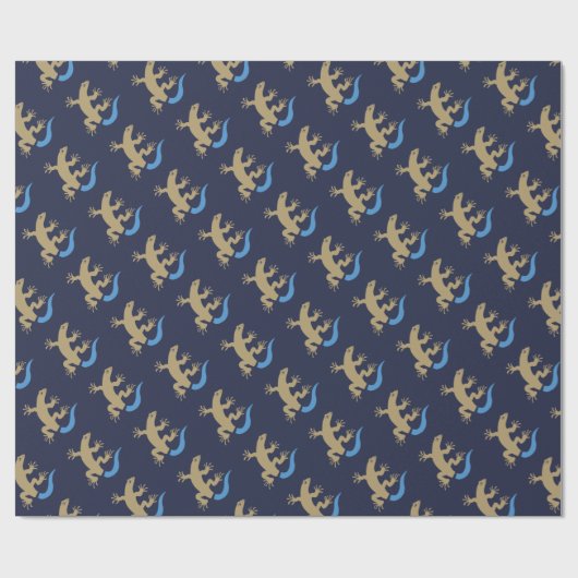 Blue Skink Patterned Navy Blue Wrapping Paper Cadeaupapier (Vlak)
