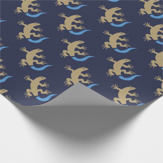 Blue Skink Patterned Navy Blue Wrapping Paper Cadeaupapier (Hoek)