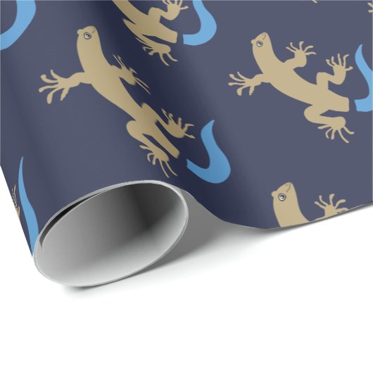 Blue Skink Patterned Navy Blue Wrapping Paper Cadeaupapier (Rol Hoek)