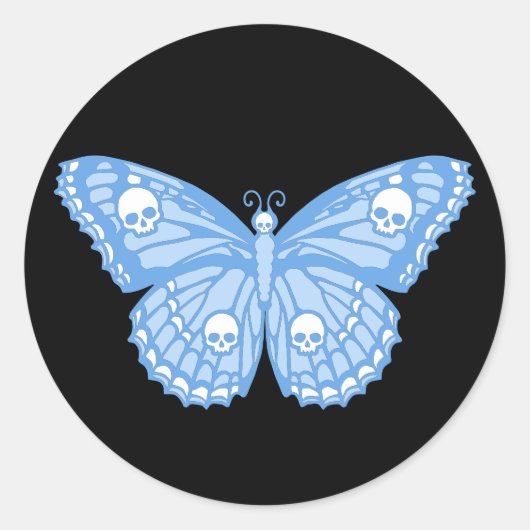 Blue Skull Butterfly Ronde Sticker (Voorkant)