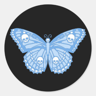 Blue Skull Butterfly Ronde Sticker