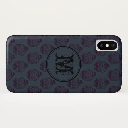 Blue Skull Halloween gepersonaliseerd monogram Case-Mate iPhone Case (Achterkant (horizontaal))