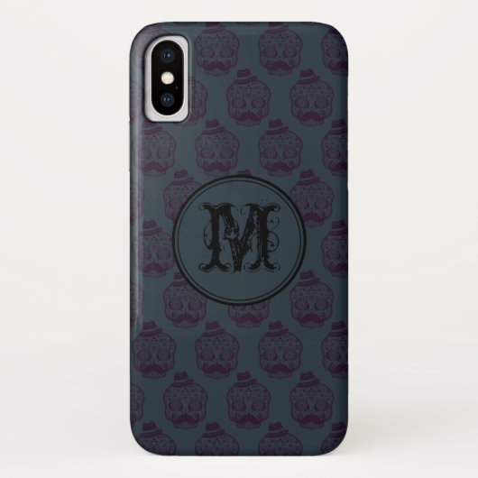 Blue Skull Halloween gepersonaliseerd monogram Case-Mate iPhone Case (Achterkant)