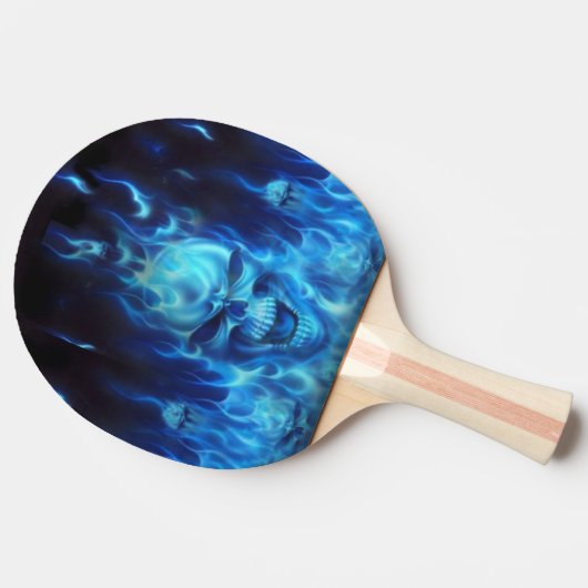 blue skull head in  blue flames ping pong paddle tafeltennisbatje (Achterkant)