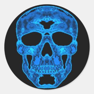Blue Skull Horror Masker Ronde Sticker