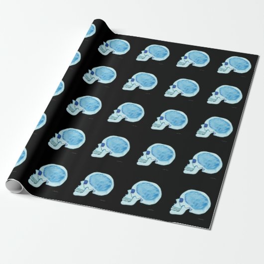 Blue Skull Matte Wrapping Paper, 30 x 6 inch Cadeaupapier (Uitgerold)