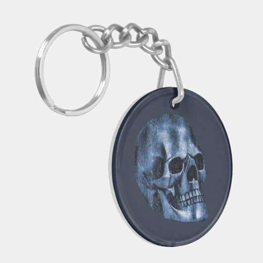 Blue Skull Scary Cool and Unique Gothic Halloween Sleutelhanger (Voorkant Links)