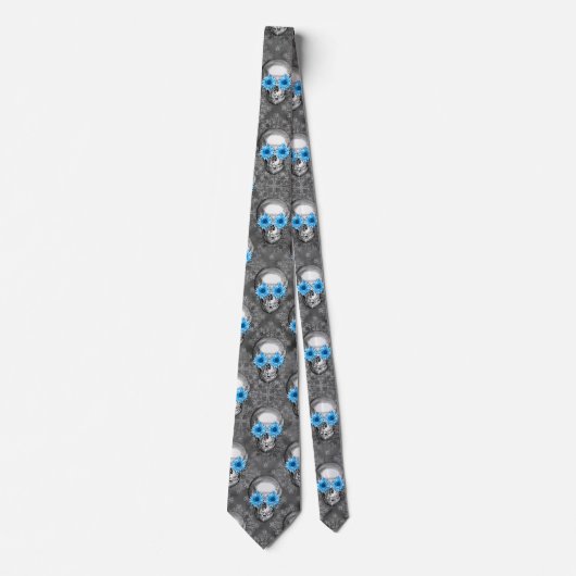 Blue Skulls and Sunflower Series Design 5 Stropdas (Voorkant)