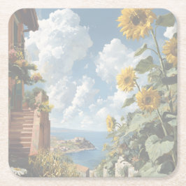Blue sky and Sunflowers | Acrylic Kartonnen Onderzetters
