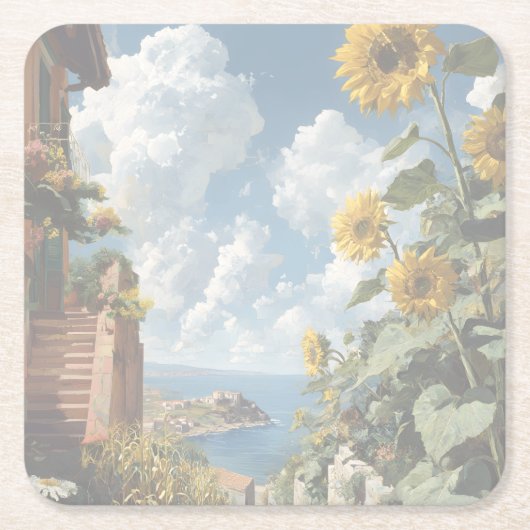 Blue sky and Sunflowers | Acrylic   Kartonnen Onderzetters (Voorkant)