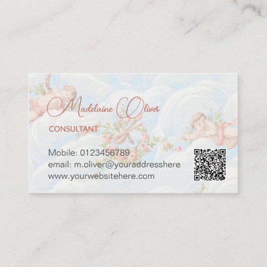 Blue Sky Angel Wolken QR Code Visitekaartje (Achterkant)