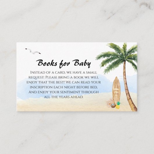 Blue Sky Beach Surfboeken voor Baby shower Informatiekaartje (Voorkant)