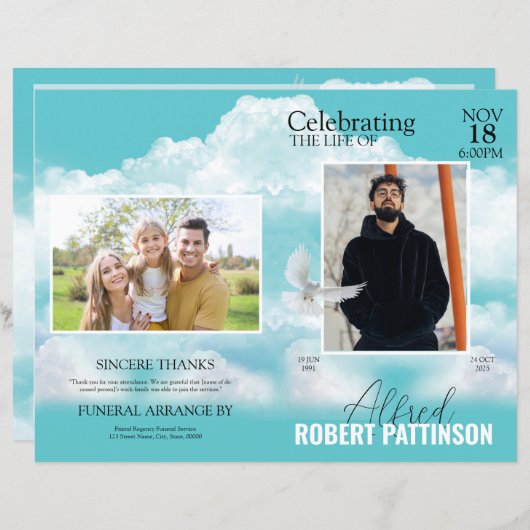 Blue Sky begrafenisprogramma Sjabloon (Voorkant / Achterkant)