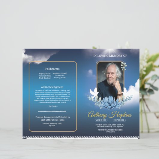 Blue Sky begrafenisprogramma Sjabloon (Staand voorkant)