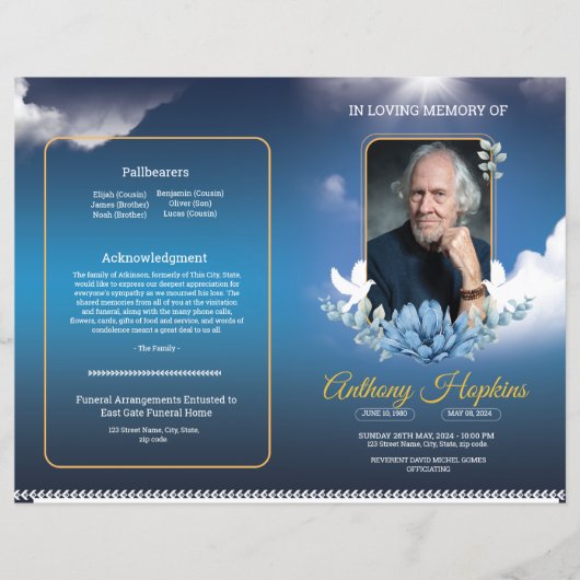 Blue Sky begrafenisprogramma Sjabloon (Voorkant)