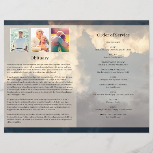 Blue Sky begrafenisprogramma Sjabloon (Achterkant)