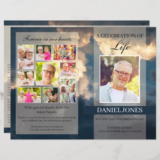 Blue Sky begrafenisprogramma Sjabloon (Voorkant / Achterkant)