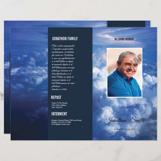 Blue Sky begrafenisprogramma Sjabloon (Voorkant / Achterkant)