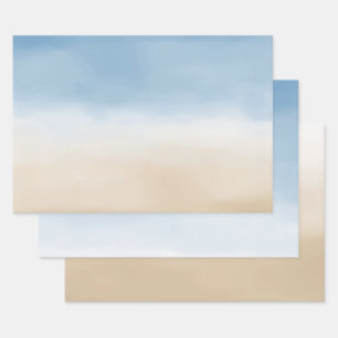 Blue Sky Beige Sand Ombre Waterverf Inpakpapier Vel