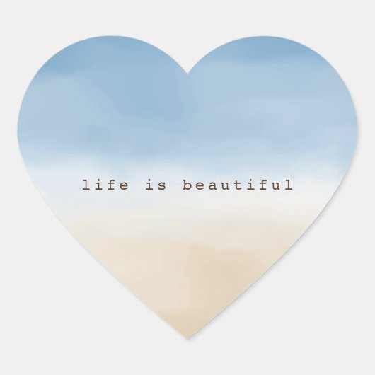 Blue Sky Beige Sand Ombre Waterverf op maat Hart Sticker (Voorkant)