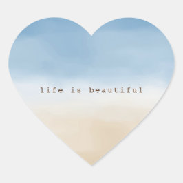 Blue Sky Beige Sand Ombre Waterverf op maat Hart Sticker