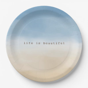 Blue Sky Beige Sand Ombre Waterverf op maat Papieren Bordje