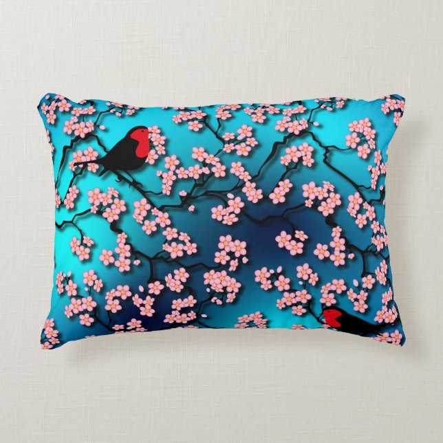 Blue Sky Bird Cherry Blossom Accent Kussen (Voorkant)