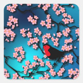 Blue Sky Bird Cherry Blossom Vierkante Sticker (Voorkant)