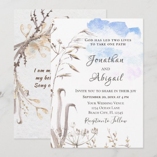 Blue Sky Botanische Tuin Casual Christelijk Bruilo Kaart (Voorkant / Achterkant)