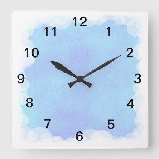 Blue Sky Bubbles en Clouds Wall Clock Vierkante Klok (Voorkant)