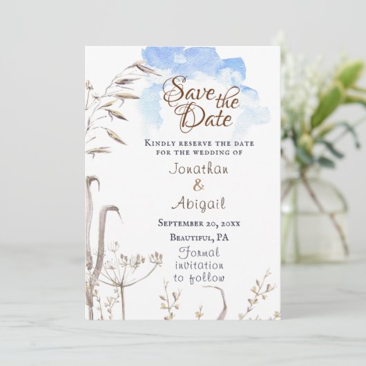 Blue Sky Casual Botanische Tuin Christelijke Bruil Save The Date (Staand voorkant)