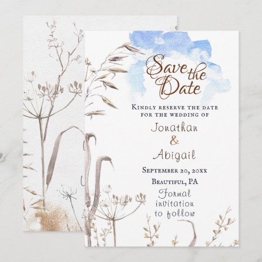 Blue Sky Casual Botanische Tuin Christelijke Bruil Save The Date (Voorkant / Achterkant)