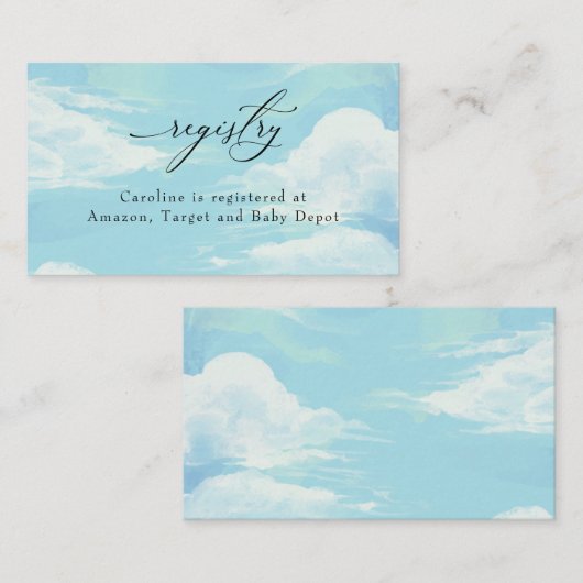 Blue Sky Clouds Baby shower Registry Insert Kaart Visitekaartje (Voorkant / Achterkant)