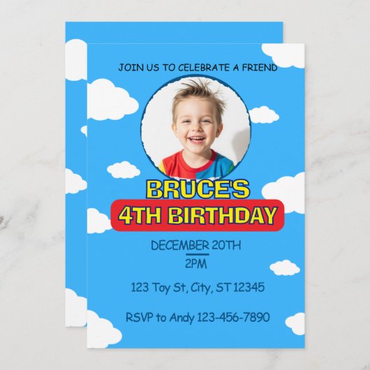 Blue Sky & Clouds Friend Birthday Kaart (Voorkant / Achterkant)